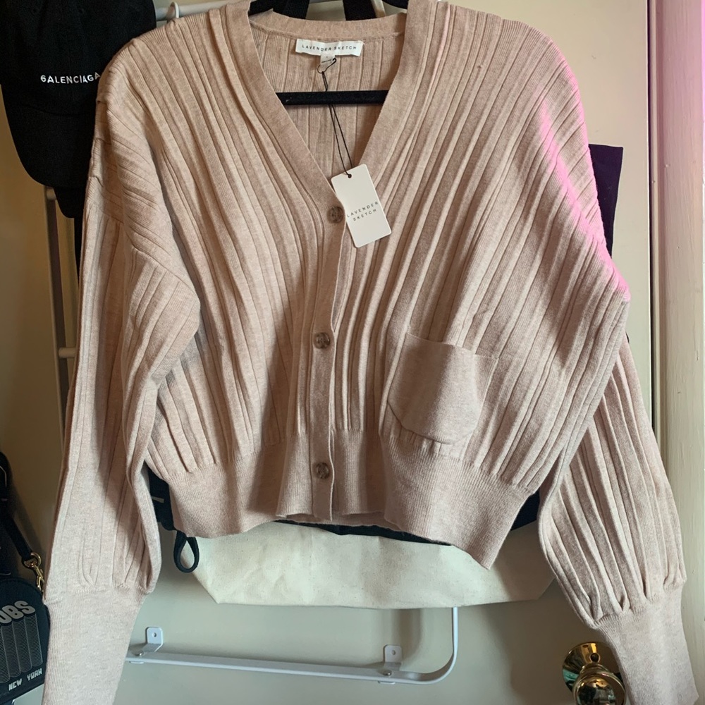 NEW Lavender Sketch Sweater Crop Cardigan Large